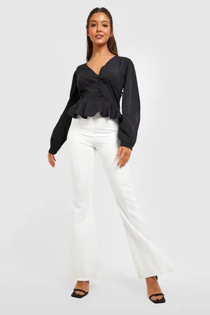 Boohoo Button Detail Frill Hem Peplum Blouse