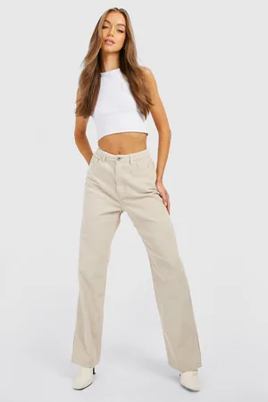 Boohoo High Waisted Split Hem Cord Jeans