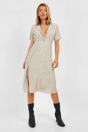 Boohoo Polka Dot Shirt Style Midi Dress