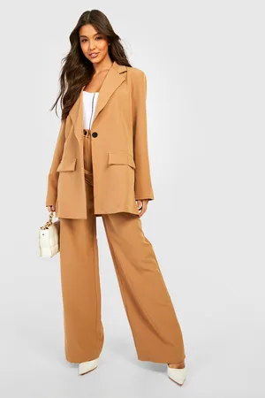 Boohoo Contrast Button Wide Leg Tailored Trousers