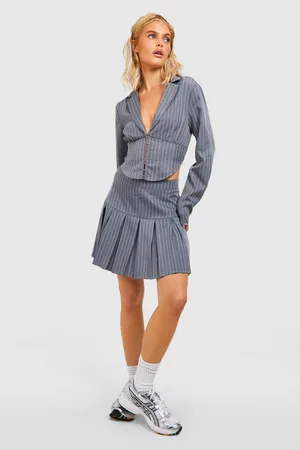 Boohoo Pinstripe Corset Crop Tailored Blazer
