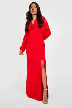 Boohoo Petite Twist Front Long Sleeve Maxi Dress