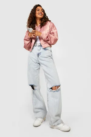 Boohoo Crop Satin Zip Detail Bomber Jacket