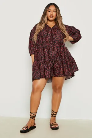 Boohoo Plus Leopard Tiered Smock Dress