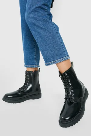 Boohoo Wide Fit Tab Detail Lace Up Hiker Boots