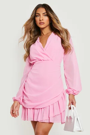 Boohoo Chiffon Ruffle Wrap Dress