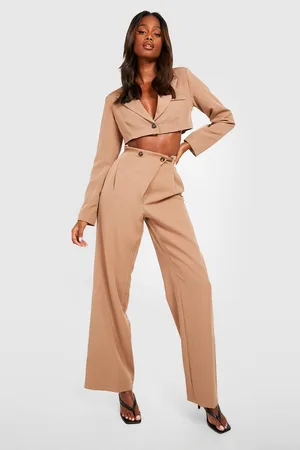 Boohoo Wrap Waist Wide Leg Tailored Trousers