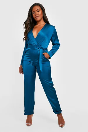 Boohoo Plus Satin Wrap Tailored Jumpsuit