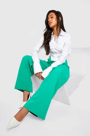 Boohoo Petite Woven Pleat Wide Leg Tailored Trouser