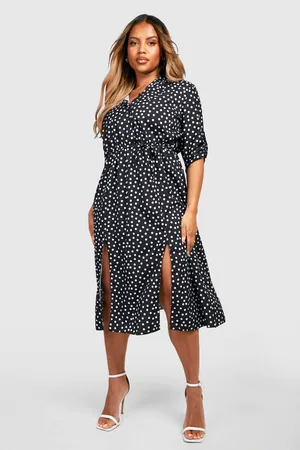 Boohoo Plus Polka Dot Midi Shirt Dress