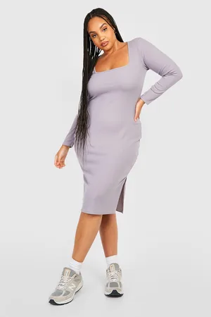 Boohoo Plus Rib Square Neck Midi Dress