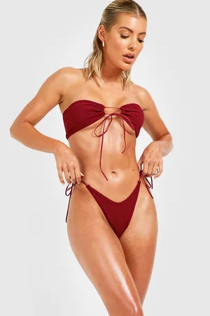 Boohoo Crinkle Bandeau Tie Side Bikini Set