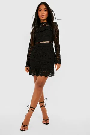 Boohoo Petite Premium Lace Long Sleeve Mini Dress