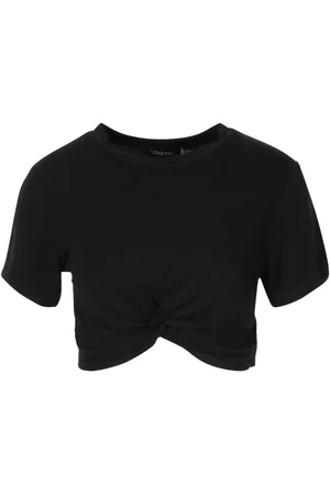 Boohoo Petite Knot Front Cropped T-shirt