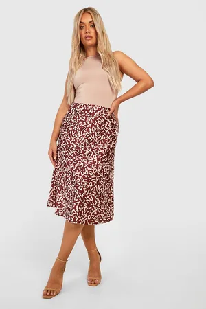 Boohoo Plus Print Satin Slip Midi Skirt