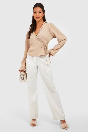 Boohoo Textured Ruffle Detail Tie Side Blouse