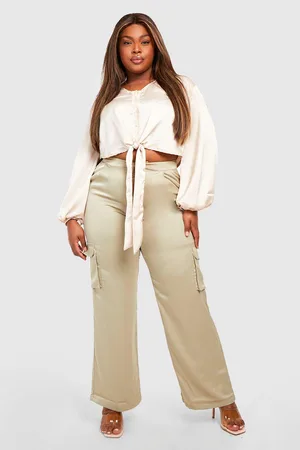 Boohoo Plus Satin Button Through Tie Front Blouse
