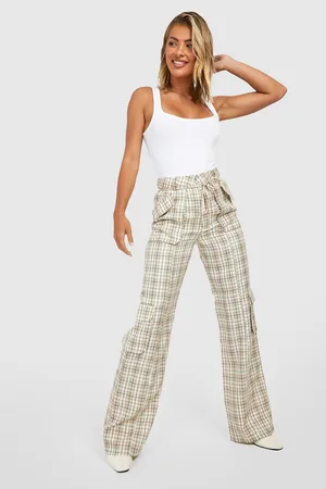 Boohoo Tartan High Waisted Cargo Trousers