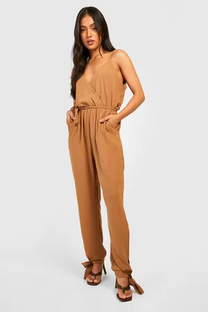 Boohoo Petite Belted Tie Cuff Strappy Jumpsuit