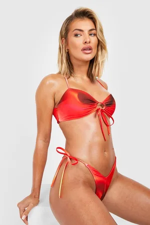 Boohoo Multi Tie Dye Tie Front Bikini Top