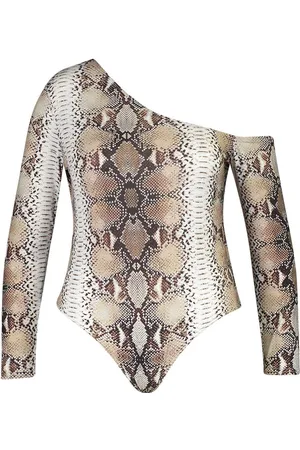 Boohoo Plus Asymmetric Snake Print Long Sleeve Bodysuit
