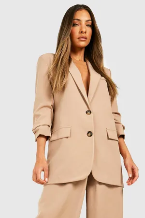 Boohoo Mock Horn Ruched Sleeve Blazer