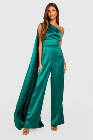 Boohoo Satin Cape Wide Leg Jumpsuit