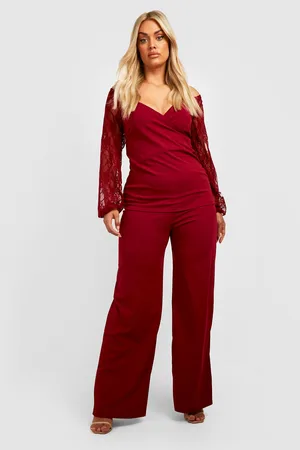 Boohoo Plus Bardot Lace Sleeve And Trouser Co-ord