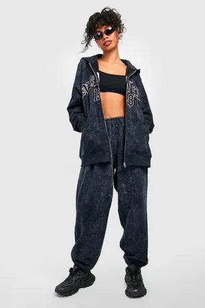 Boohoo Acid Wash Applique Zip Through Hoodie