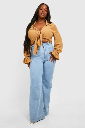 Boohoo Plus Woven Drape Ruffle Blouse