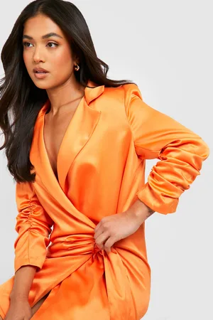 Boohoo Petite Satin Ruched Sleeve Blazer Dress
