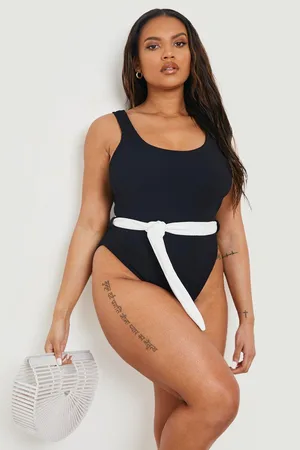 Boohoo Plus Contrast Crinkle Tie Swimsuit