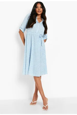 Boohoo Polka Dot Pleated Midaxi Shirt Dress