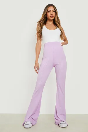 Boohoo High Waisted Soft Rib Skinny Flared Trousers