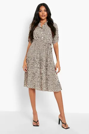Boohoo Polka Dot Pleated Midaxi Shirt Dress