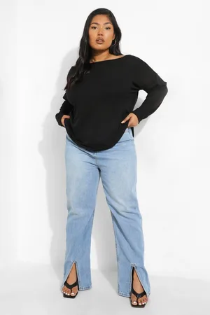 Boohoo Plus Oversized Rib Long Sleeve T-Shirt