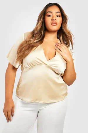 Boohoo Plus Satin Wrap Angel Sleeve Blouse