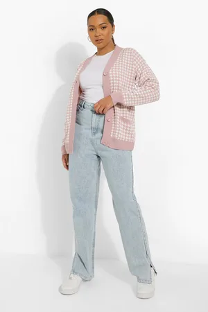 Boohoo Plus Houndstooth Knitted Cardigan