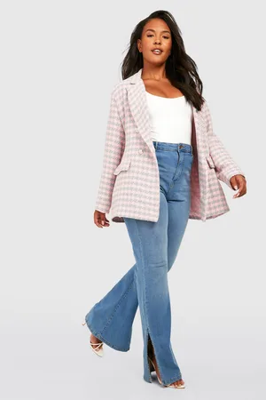 Boohoo Plus Dogtooth Boucle Blazer