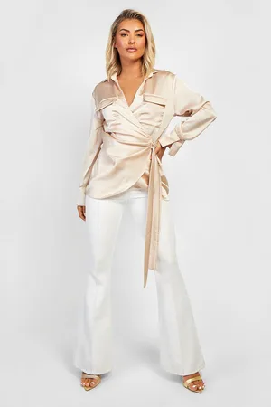 Boohoo Satin Wrap Pocket Detail Shirt