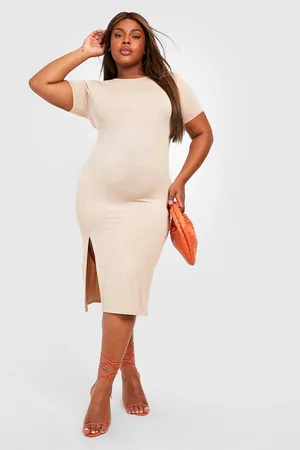 Boohoo Plus Basic Split Leg Midi Dress