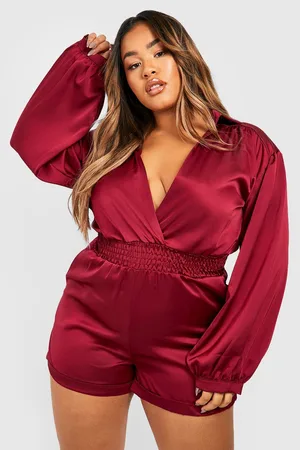 Boohoo Plus Satin Elasticated Waist Shirt Playsuit