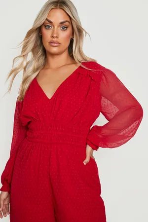 Boohoo Plus Dobby Wide Leg Jumpsuit