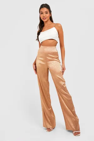 Boohoo Jacquard Satin High Waisted Wide Leg Trousers