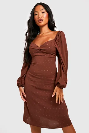 Boohoo Petite Metallic Dobby Puff Sleeve Midi Dress