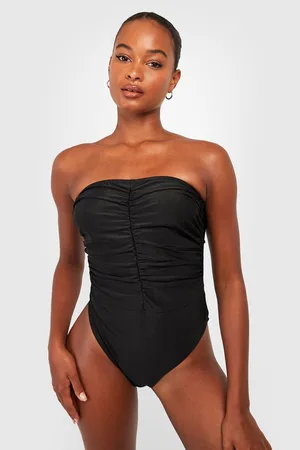 Boohoo Tall Bandeau Ruched Front Swimsuit
