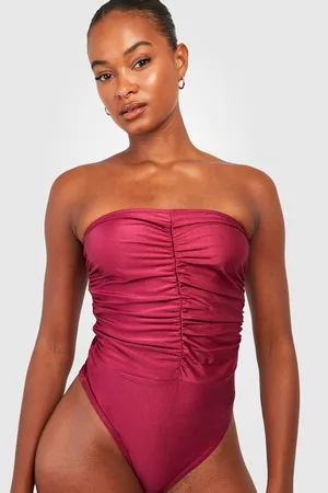 Boohoo Tall Bandeau Ruched Front Swimsuit