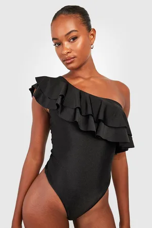 Boohoo Tall Ruffle Asymmetric Swimsuit