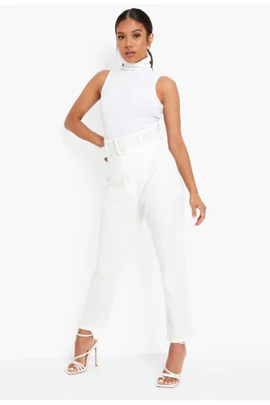 Boohoo Petite Wide Buckle Belt Tapered Trouser