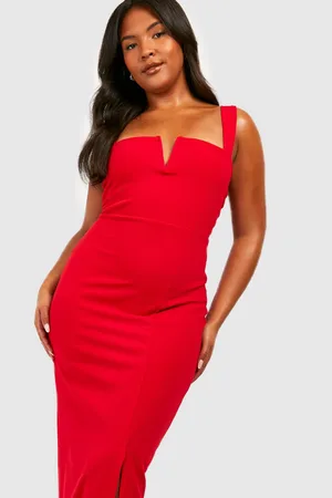 Boohoo Plus V Bar Square Neck Split Maxi Dress